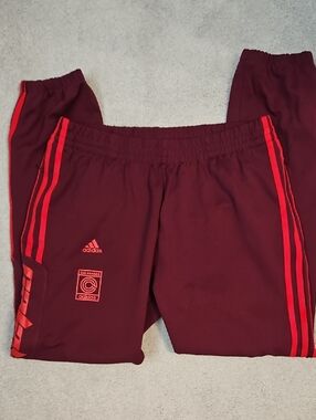 Yeezy Adidas Calabasa Burgundy Track Pants with Red Stripes